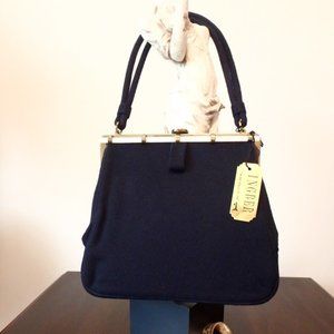 Vintage Ingber 1950s Blue Wool Handbag w/Lucite NO